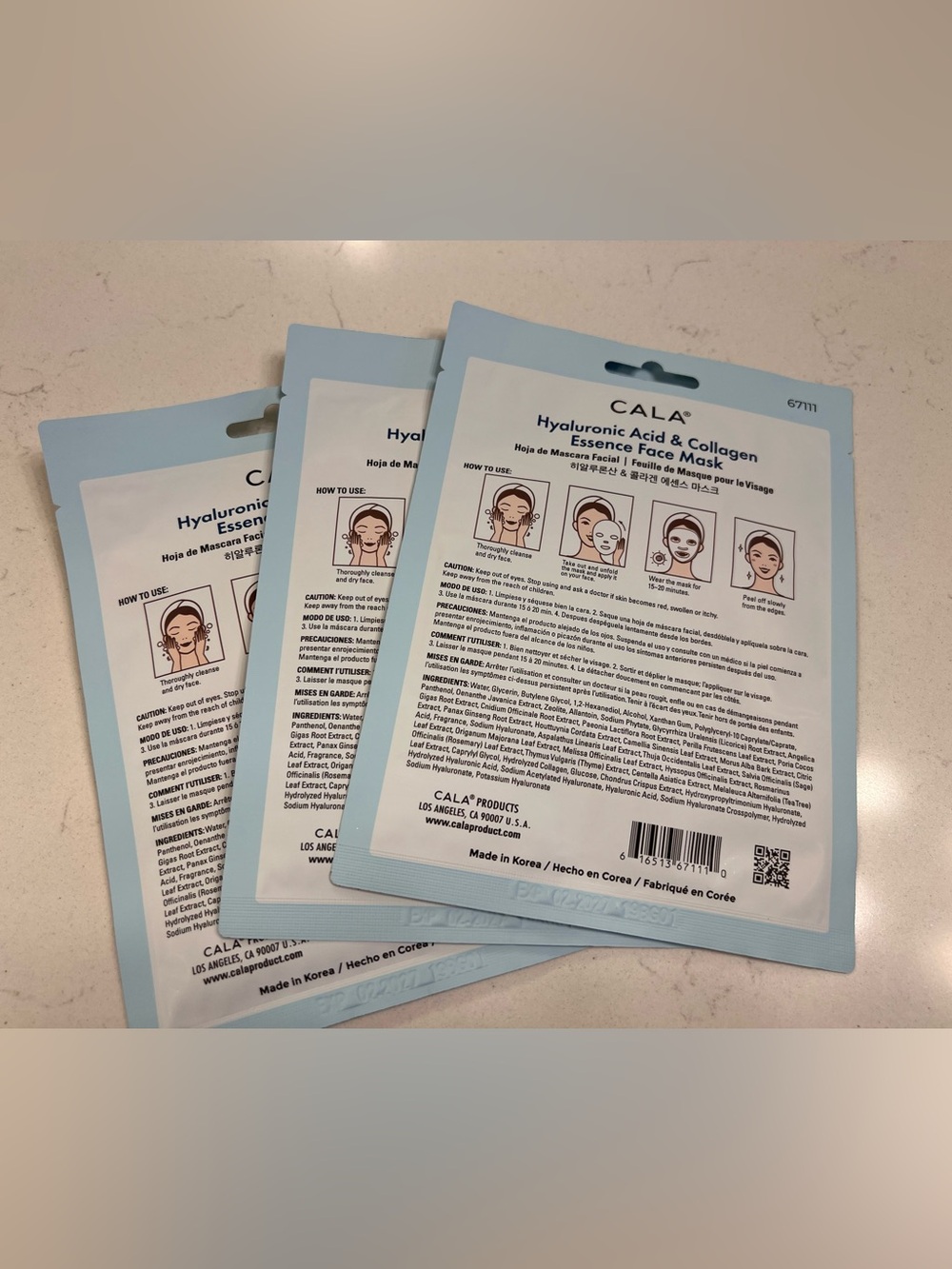 CALA Hyaluronic Acid & Collagen Essence Face Masks - (3) Pack NEW - Picture 2 of 4